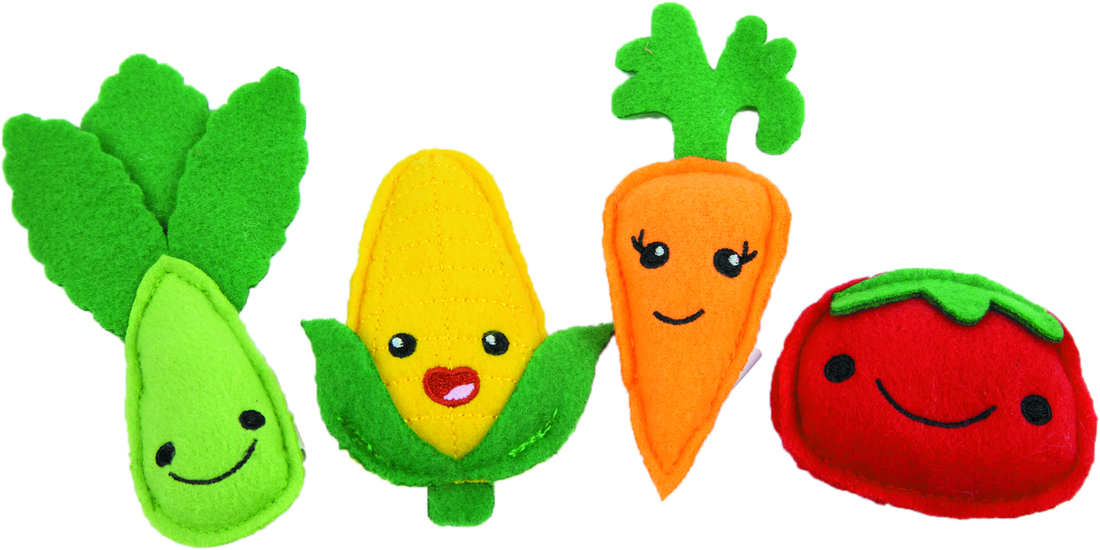 Play On Cat Toy Catnip Plush Veggie Friends, 4 Pack