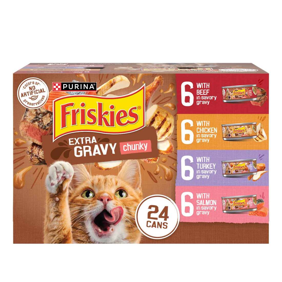 Purina Friskies Extra Gravy Chunky Wet Cat Food Variety Pack, Chicken, Turkey, Salmon, Beef - (24) 5