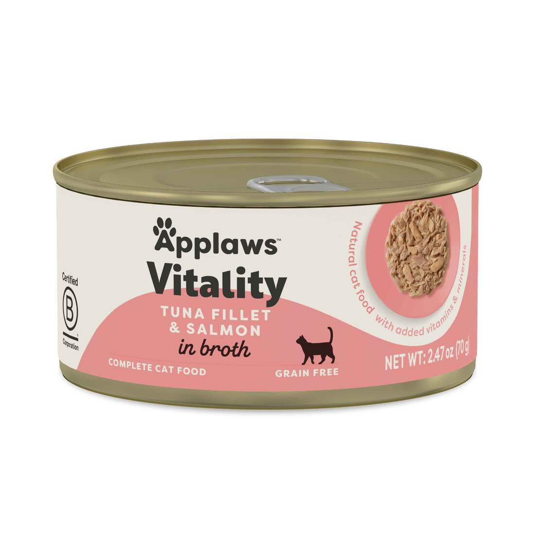 Applaws Vitality Natural Wet Cat Food, Tuna Fillet/Salmon in Broth 2.47 Ounces