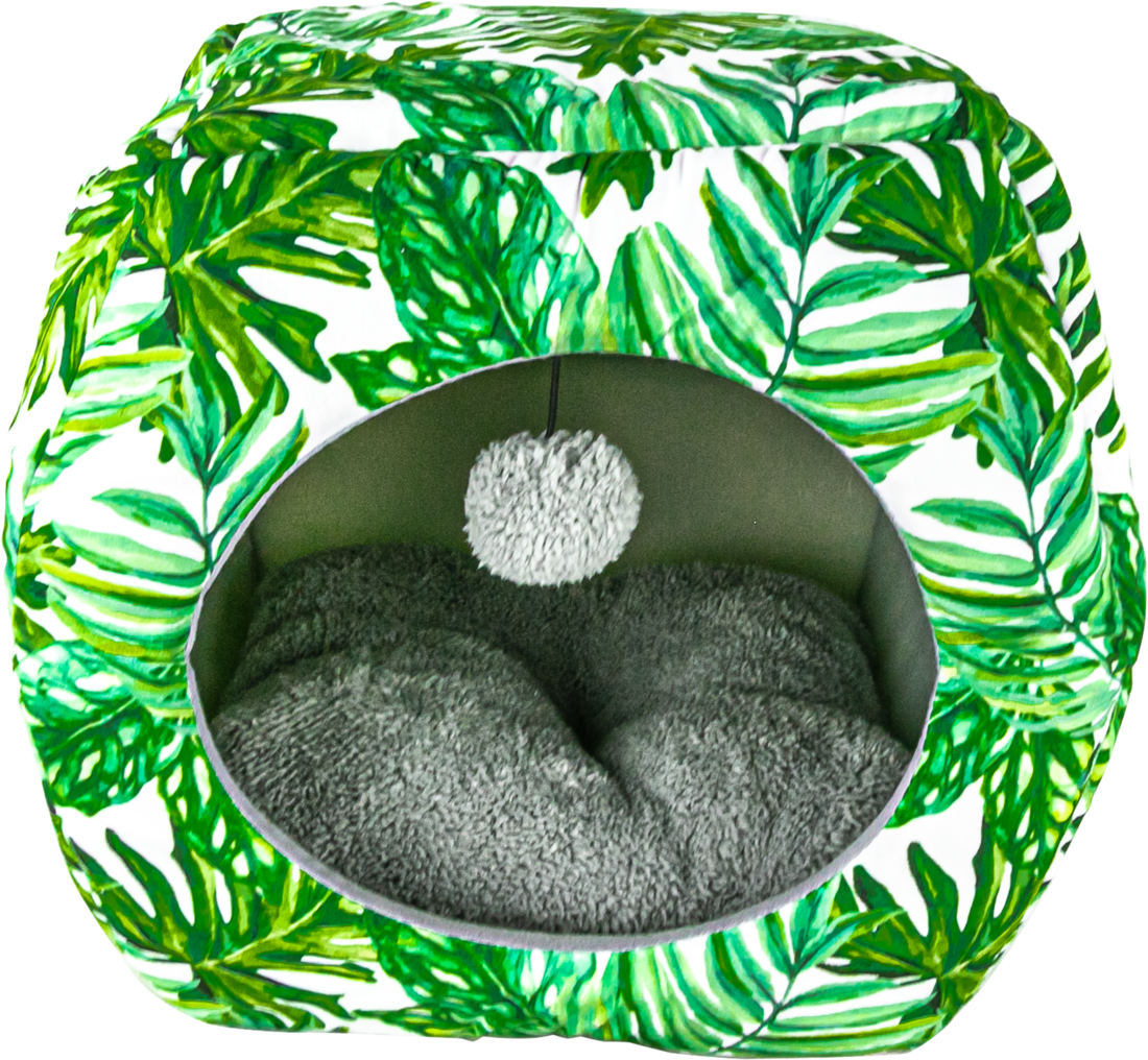 Play On Leaf Print Pop Up Cat Bed Leaf Print