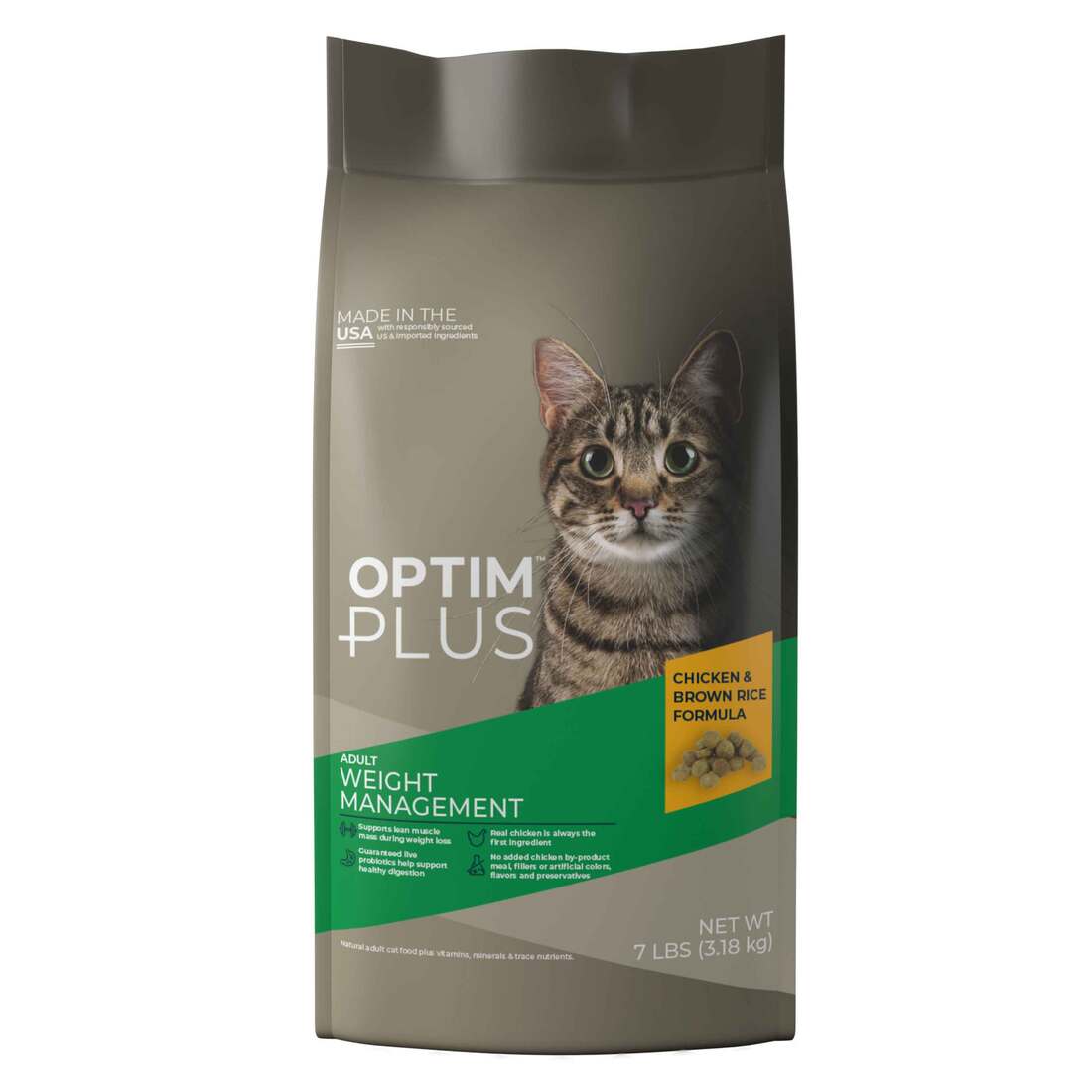 OptimPlus Adult Weight Management Chicken & Brown Rice Formula Dry Cat Food, 7 Pounds