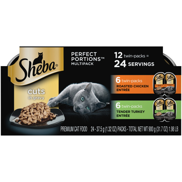 Sheba Perfect Portions™ Wet Cat Food, Grain Free Roasted Chicken and Tender Turkey Cuts in Gravy Var
