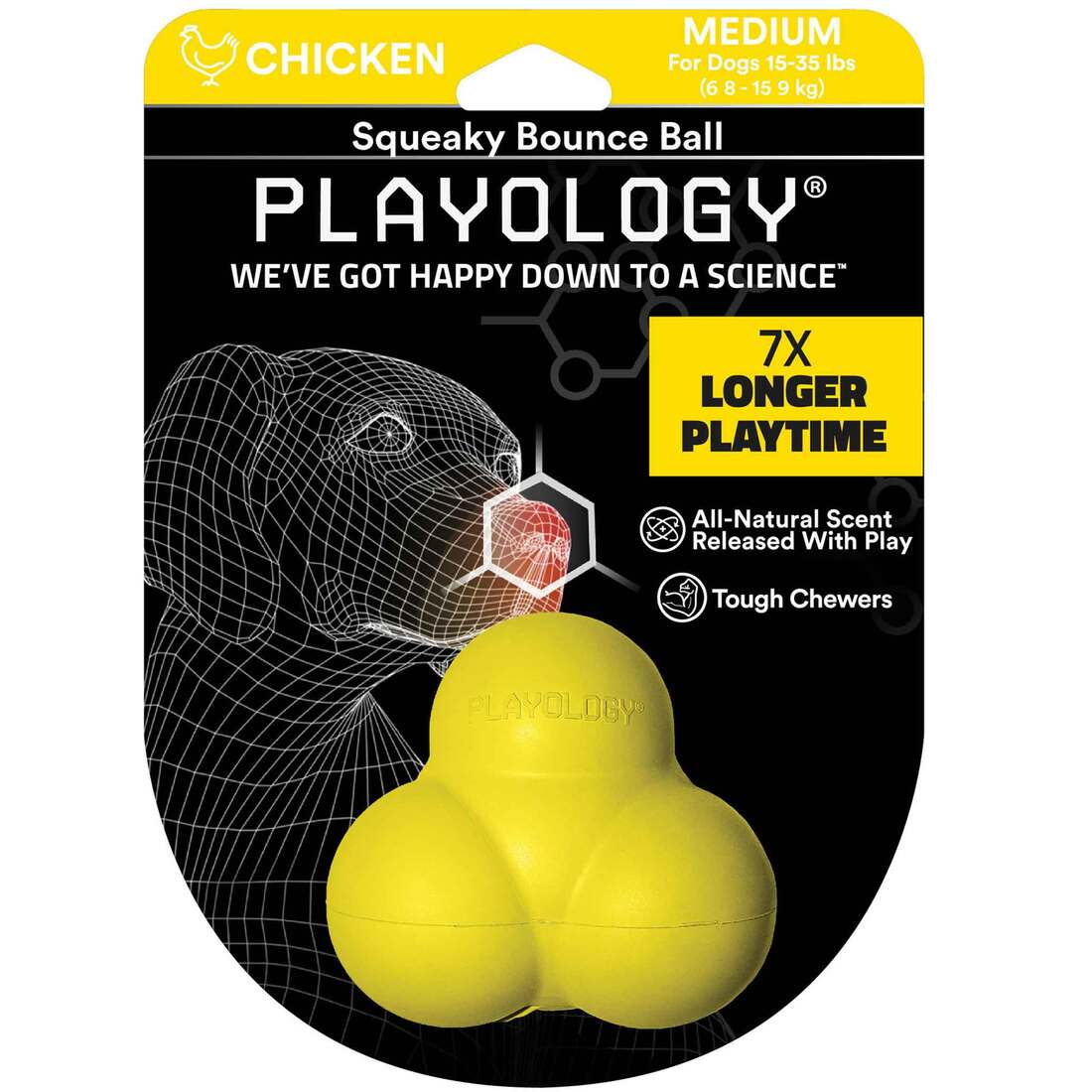 Playology Squeaky Bounce Ball Chicken Dog Toy, Medium