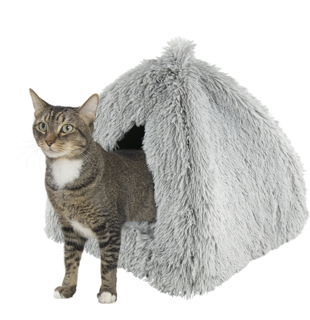 Play On Shaggy Cave Cat Bed, Gray, 16 Inches