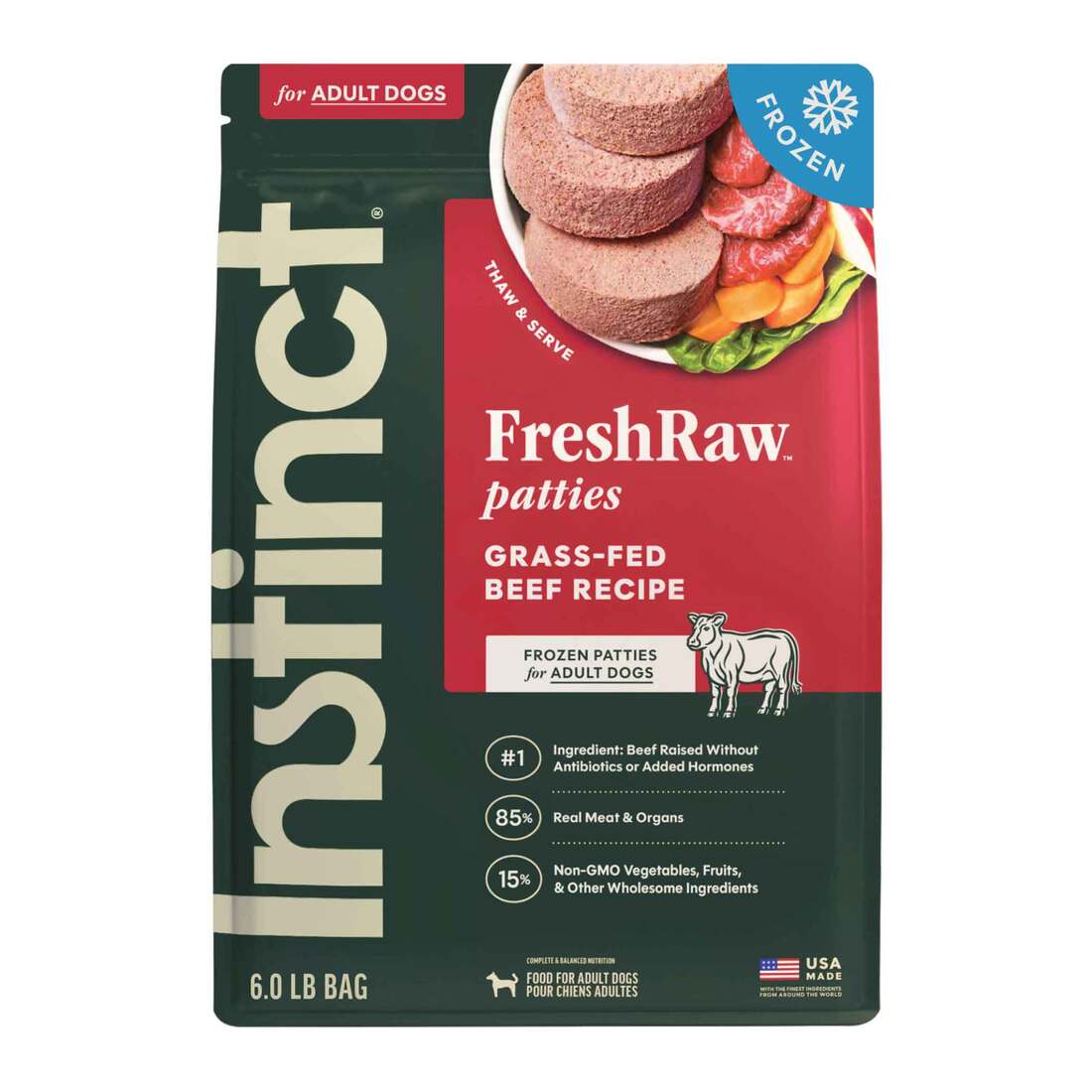 Instinct Frozen Raw Patties Grain-Free Real Beef Recipe Dog Food, 6 Pound Bag - Not Available for De