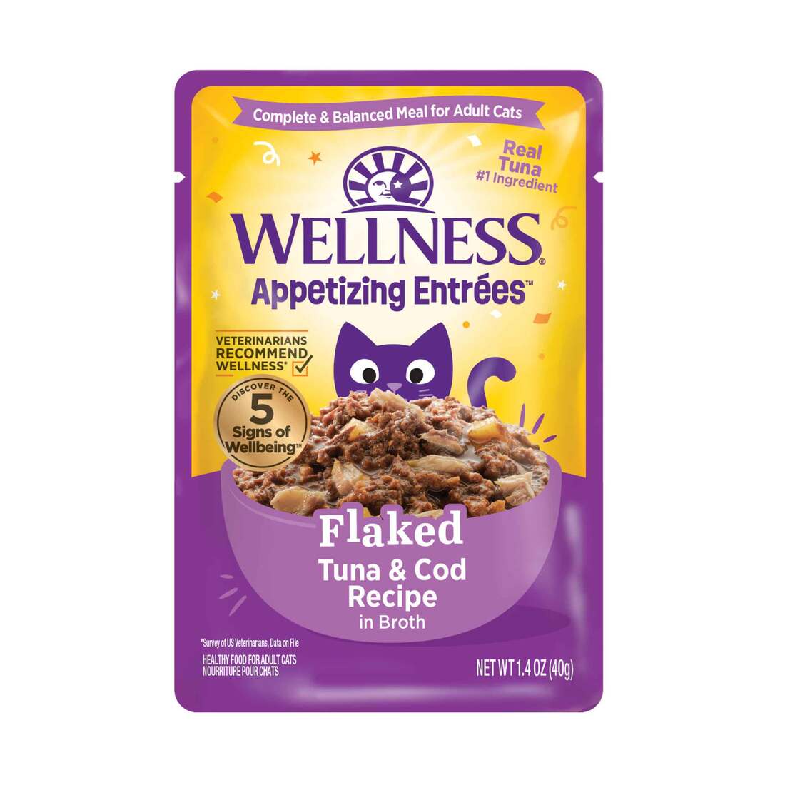 Wellness? Appetizing Entr??es? Flaked Tuna & Cod Recipe in Broth Natural Wet Cat Food, 1.4 Ounce Pouc