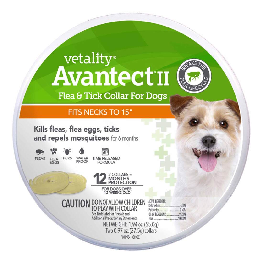 Vetality Avantect II Flea & Tick Collar for Small Dogs & Puppies, 12 Month Protection, 2 Count