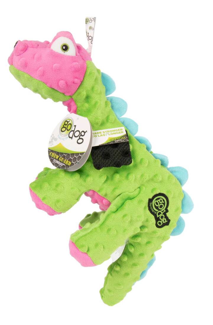 Quaker Go Dog Spike Dino Chew Guard Green/Pink Dog Toy, Medium