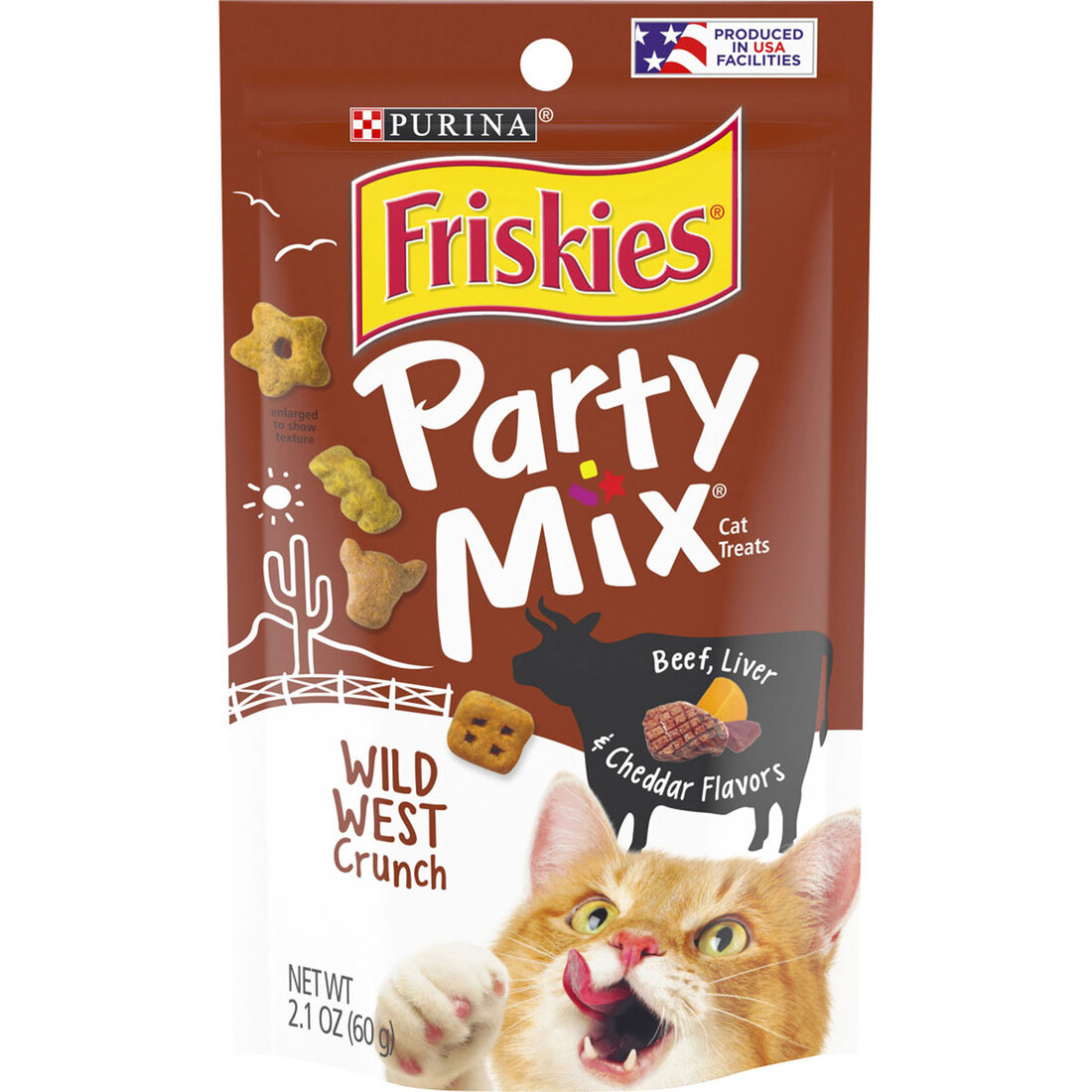 Purina Friskies Cat Treats, Party Mix Wild West Crunch - 2.1 Ounce Pouch