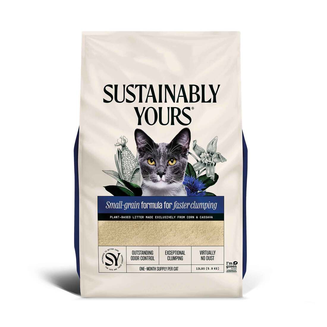 Sustainably Yours Natural Cat Litter, Small-Grain Formula, 13 Pounds