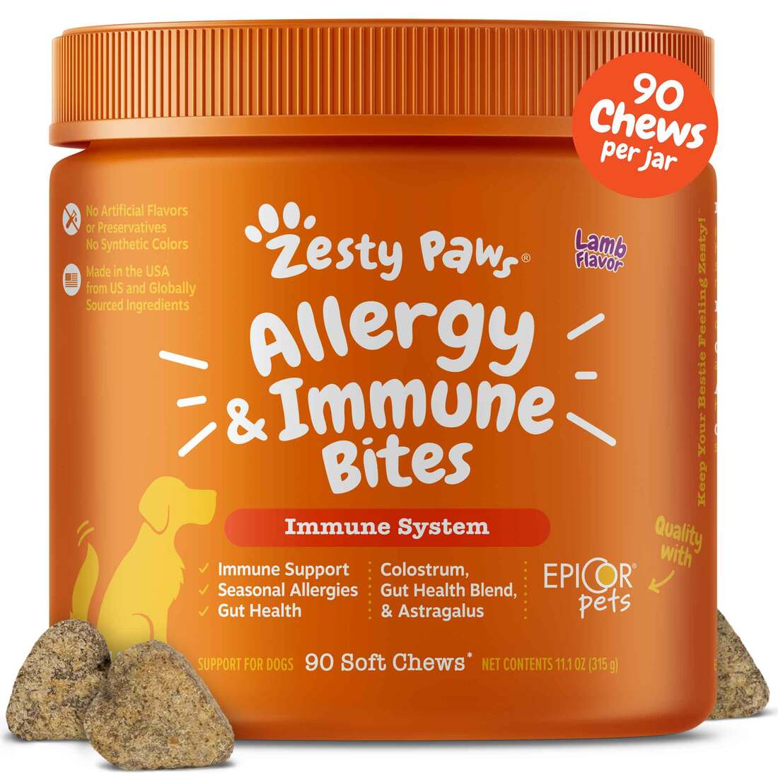Zesty Paws Allergy & Immune Bites Lamb Dog Supplement, 90 Count