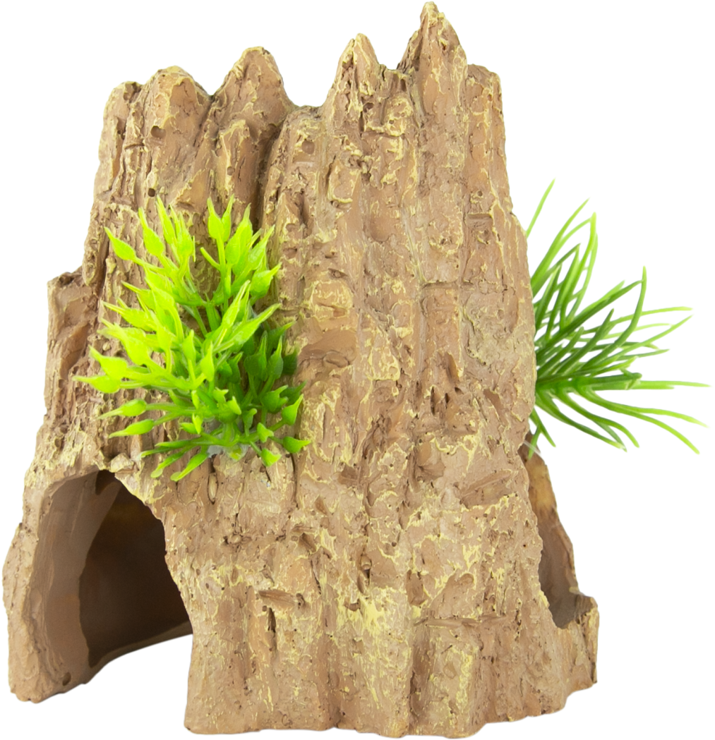 Fins First Aquarium Décor, Rock Hide with Plants
