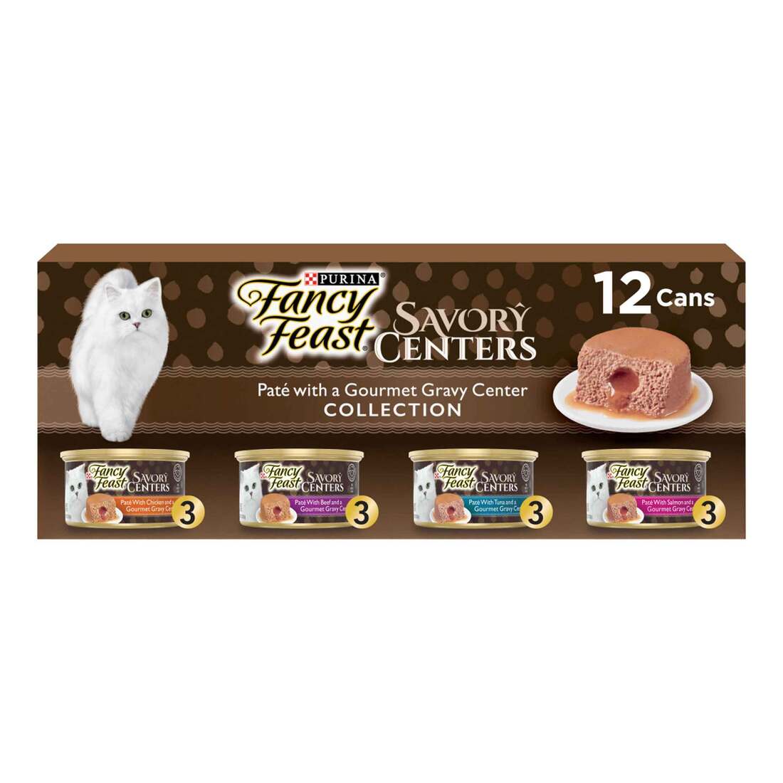Purina Fancy Feast Savory Centers Pate Wet Cat Food Variety Pack, Chicken, Salmon, Beef, and Tuna Pa