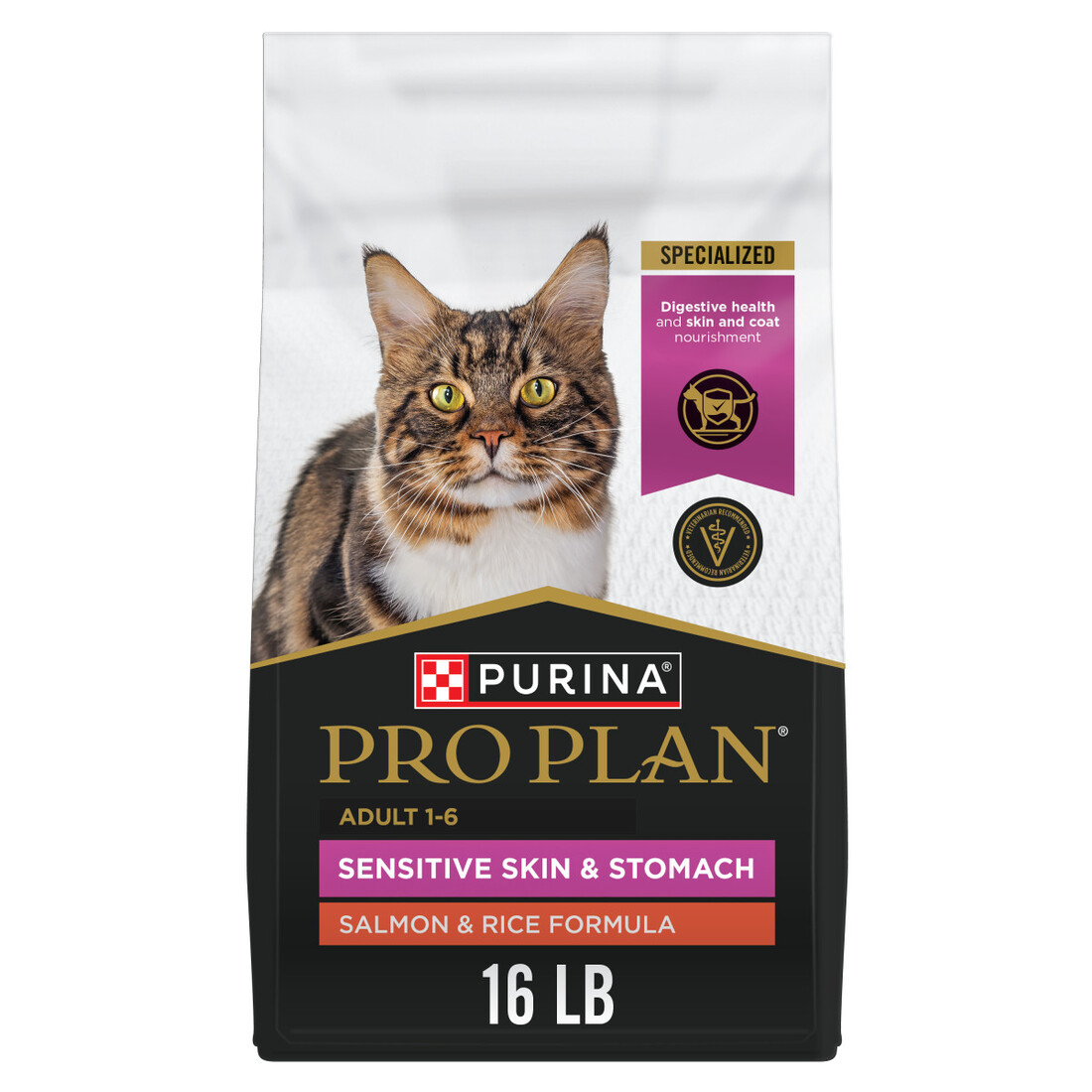 Purina Pro Plan Sensitive Skin and Stomach Adult Dry Cat Food, Salmon and Rice Formula - 16 Pound Ba