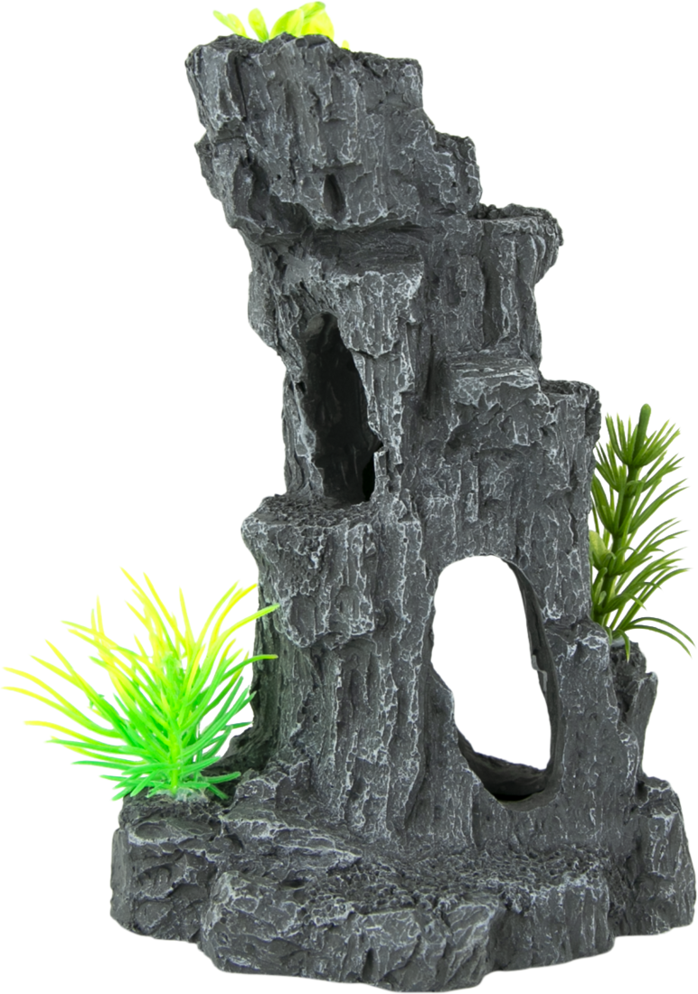 Fins First Aquarium Décor, Rock Hide with Plants - Image 2