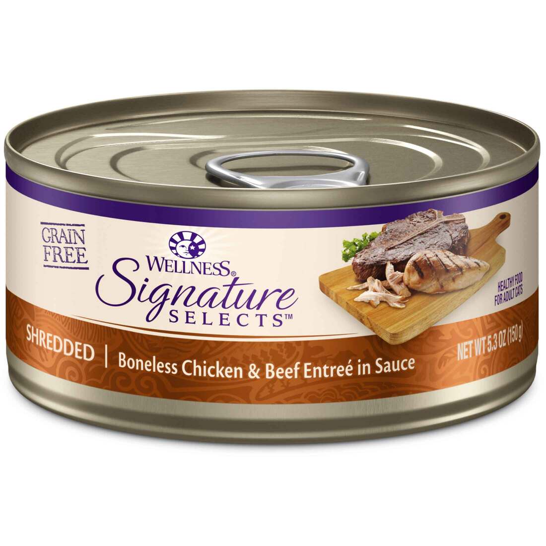 Wellness Signature Selects Natural Wet Cat Food, Grain Free Shredded Chicken And Beef, 5.3 Ounces