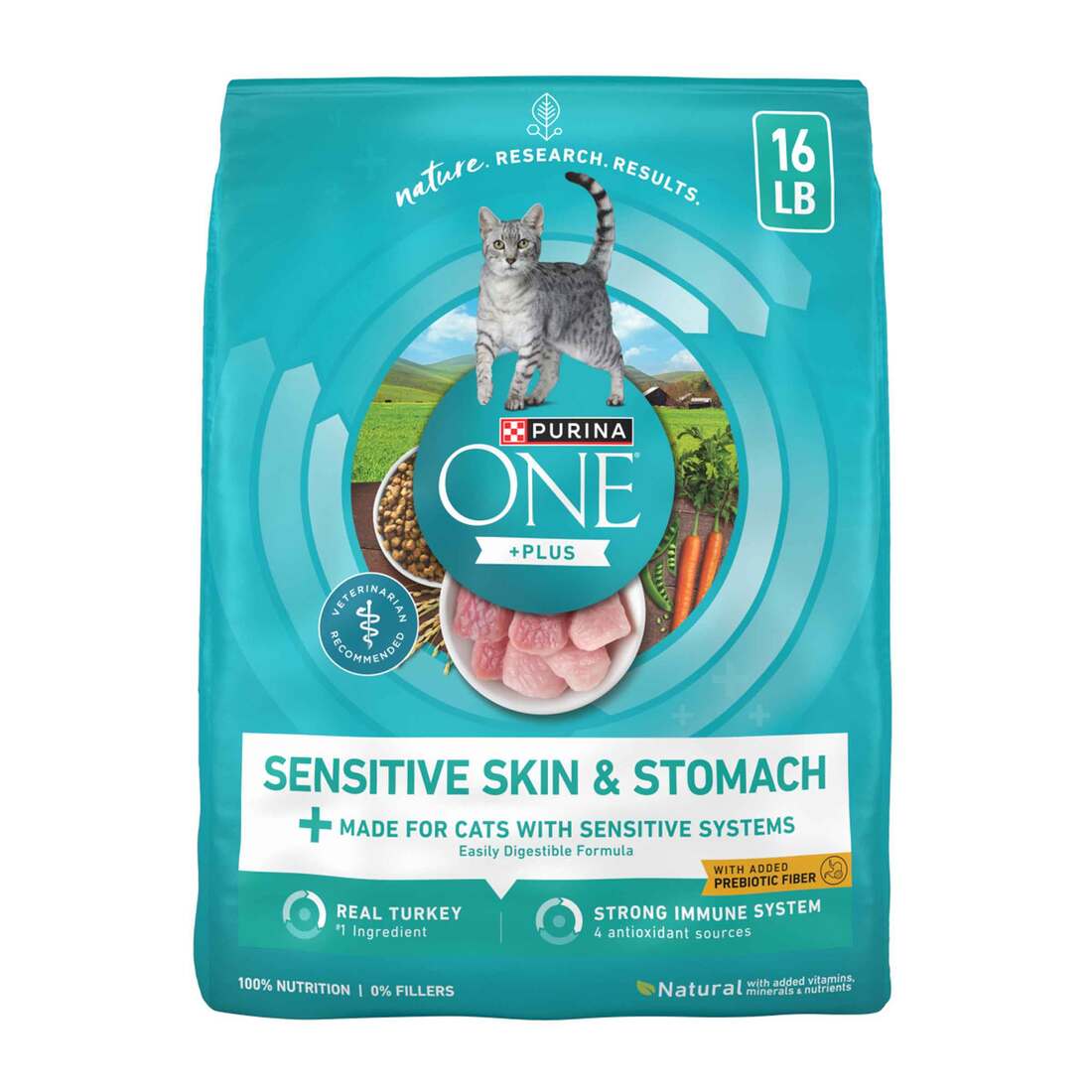 Purina ONE +Plus Sensitive Skin and Stomach FormulaNatural Dry Cat Food, - 16 Pound Bag