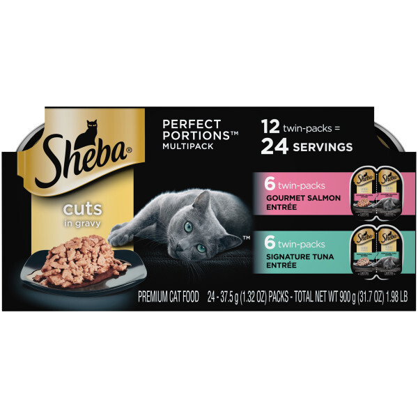 Sheba Perfect Portions? Wet Cat Food, Grain Free Gourmet Salmon and Signature Tuna Cuts in Gravy Var
