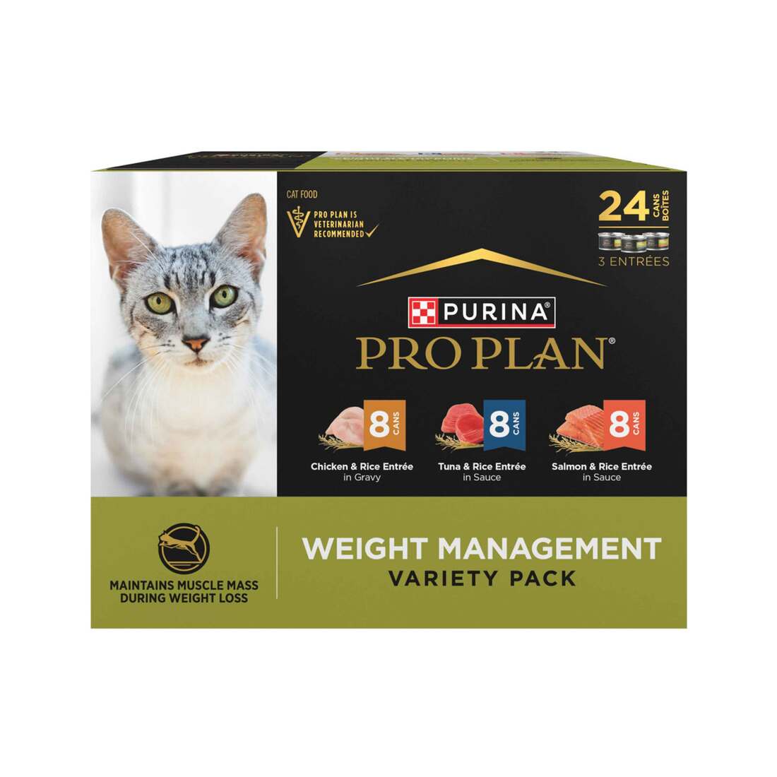 Purina Pro Plan Adult Weight Management Variety Pack Wet Cat Food, Entrees in Gravy, (24) 3 Ounce Ca