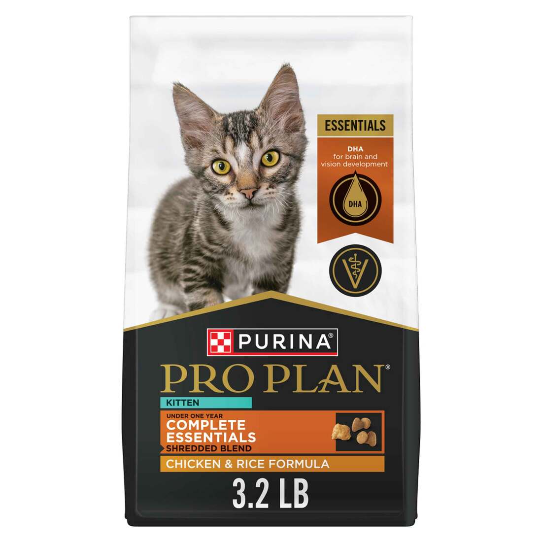 Purina Pro Plan Kitten Complete Essentials Dry Cat Food, Shredded Blend Chicken and Rice Formula