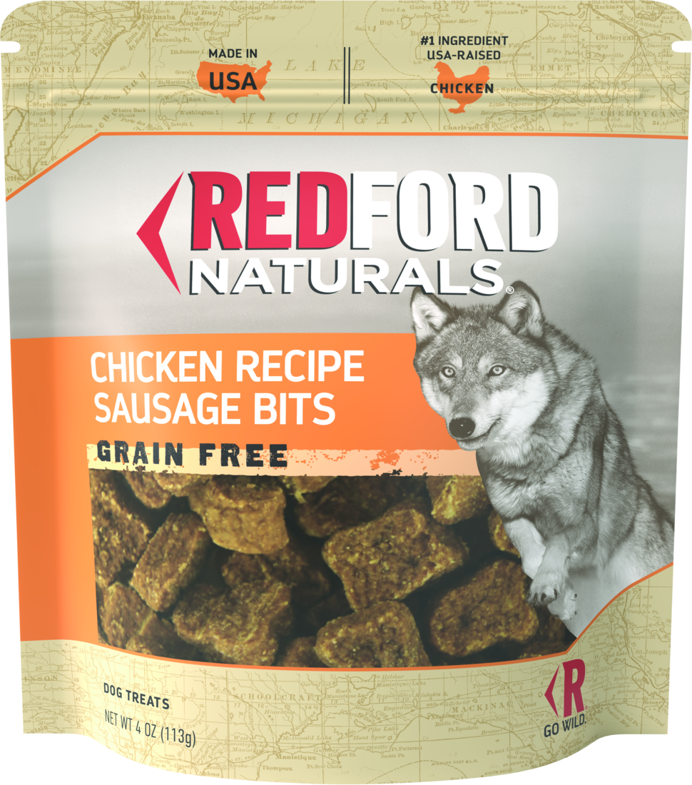 Redford Naturals Adult Grain Free Sausage Bits Dog Treat, Chicken Recipe, 4 Ounces