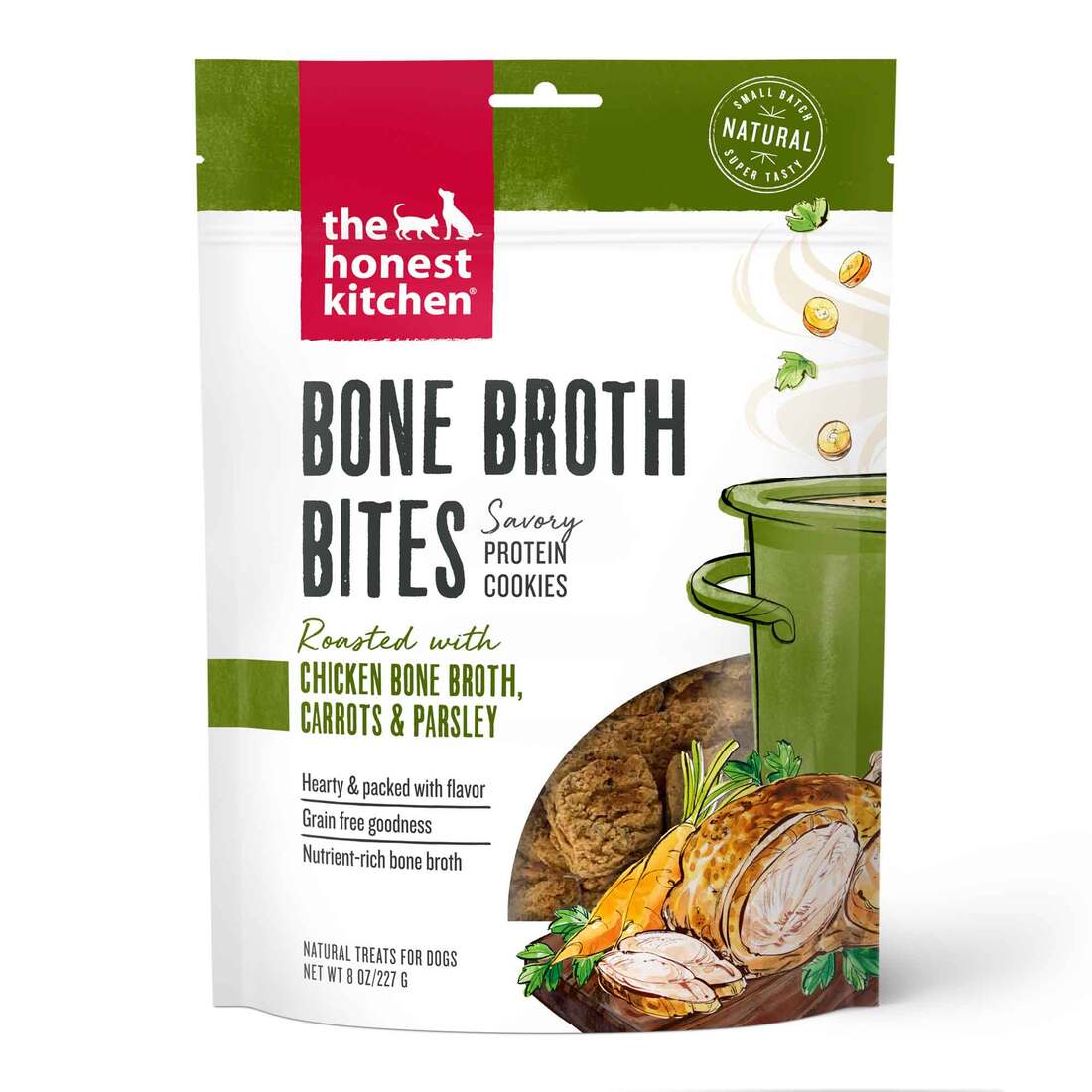 The Honest Kitchen Bone Broth Bites Dog Treats, Roasted with Chicken Bone Broth & Carrots, 8 Ounce B