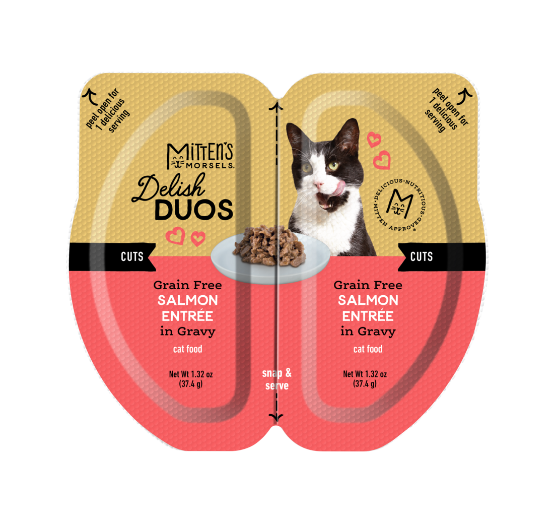 Mitten's Morsels Delish Duos Grain Free Cuts in Gravy Wet Cat Food, Salmon Entr??e, 2.64 Ounces