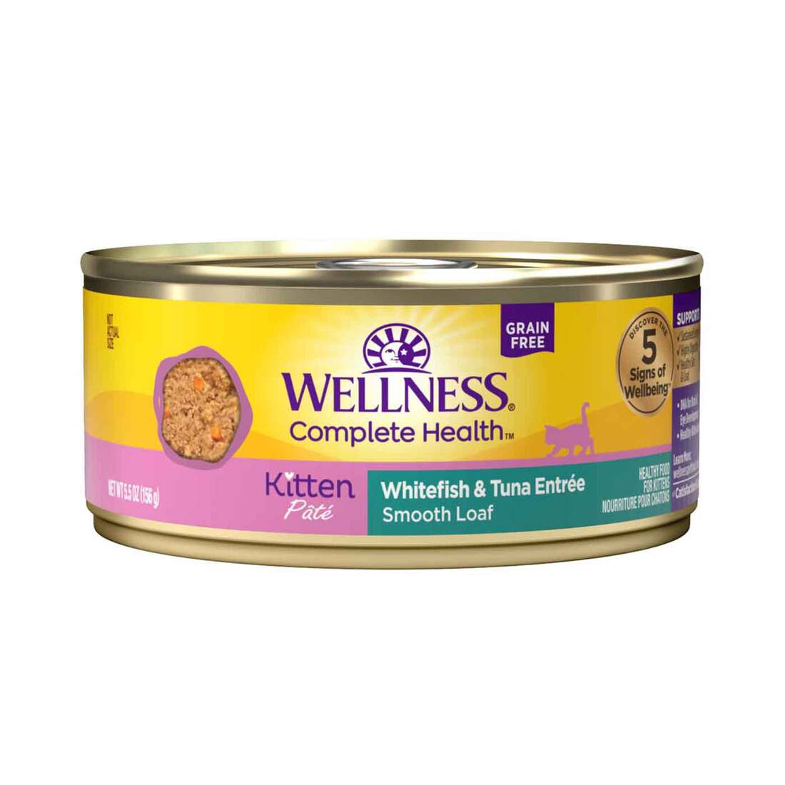 Wellness Complete Health Grain Free Natural Pate Kitten Wet Cat Food, Whitefish & Tuna, 5.5 Ounces