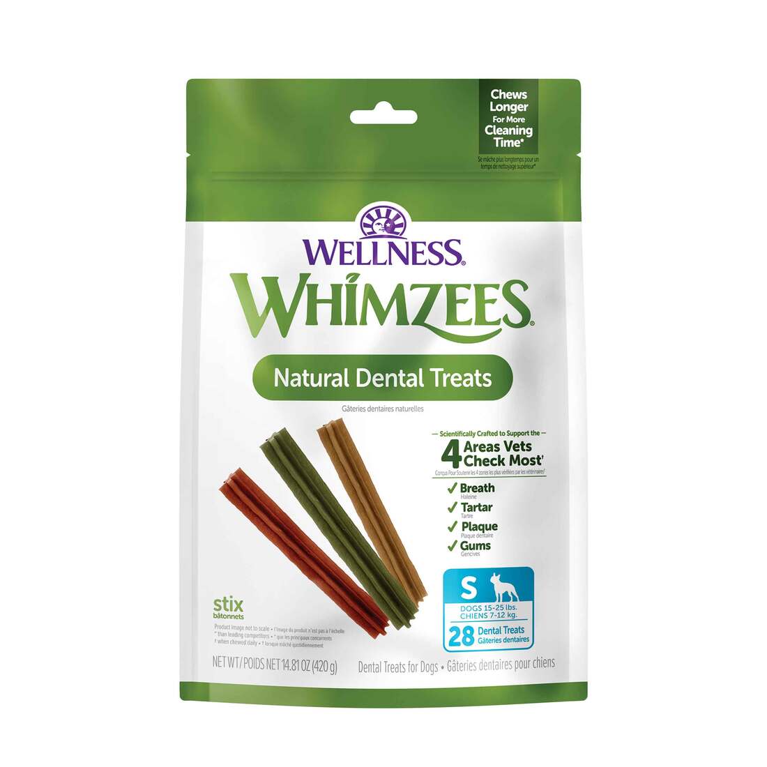 Wellness WHIMZEES Stix Dog Dental Treats, Small Size Stick, (28 Count)