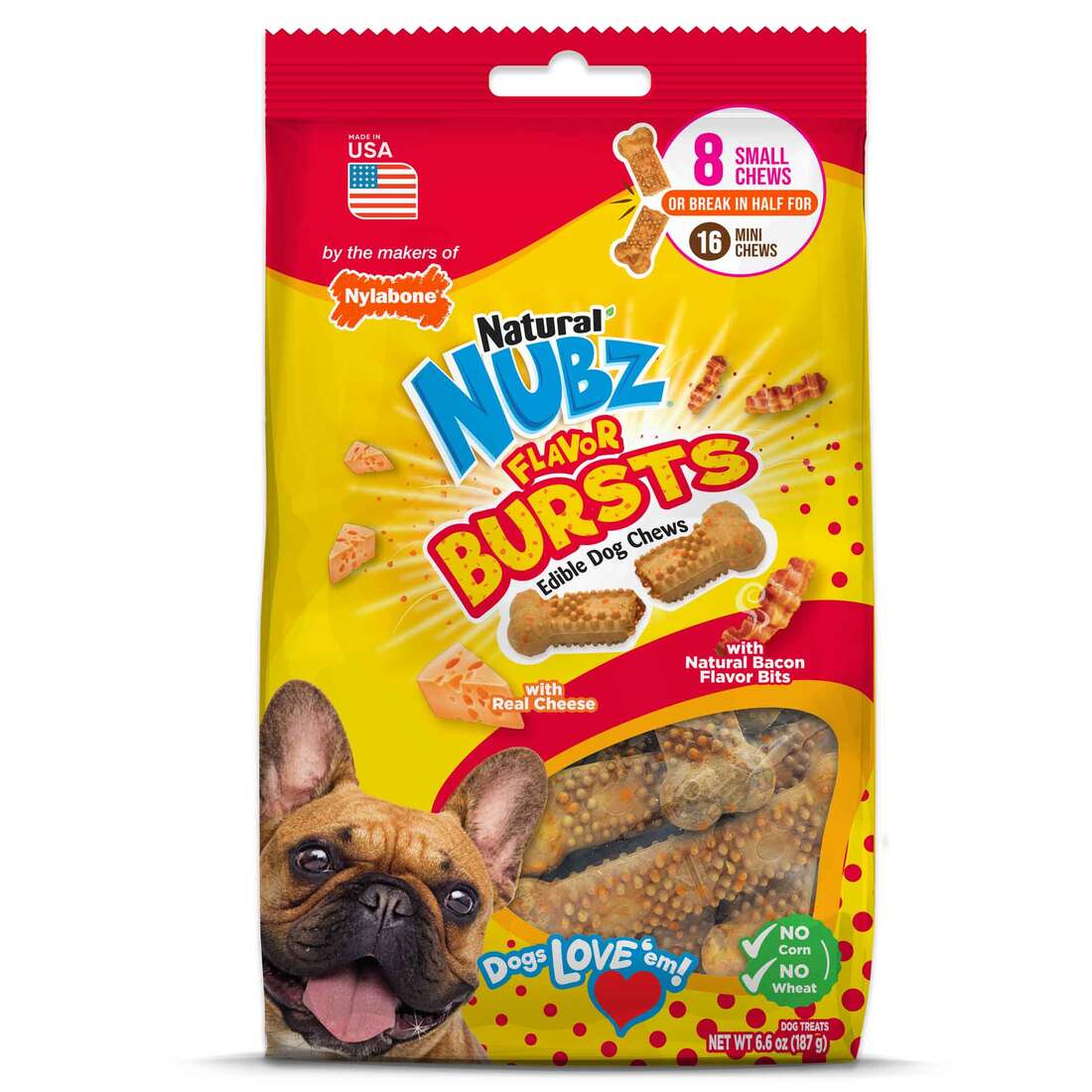 Nylabone Nubz Flavor Burst Bacon and Cheese Dog Chew - Image 2