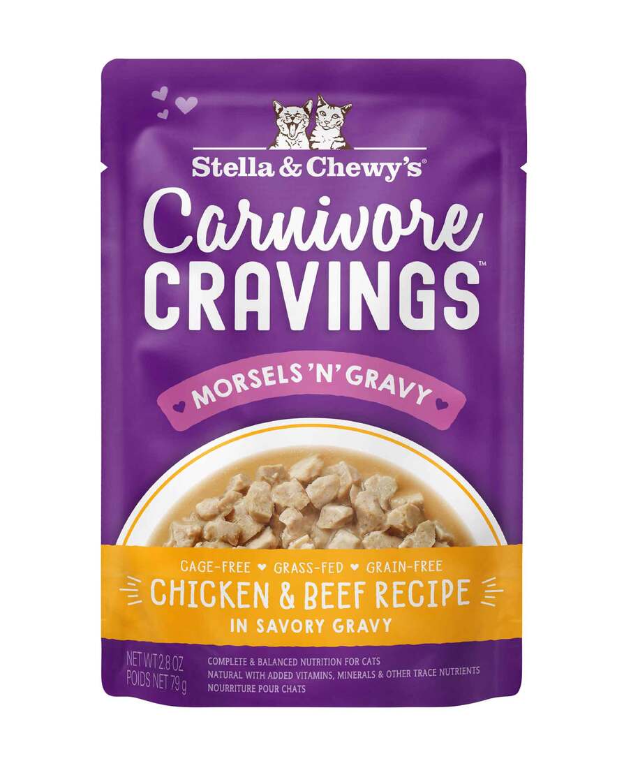 Stella & Chewy's Carnivore Cravings Morsels 'N' Gravy Wet Cat Food, Chicken & Beef, 2.8 Ounce Pouch