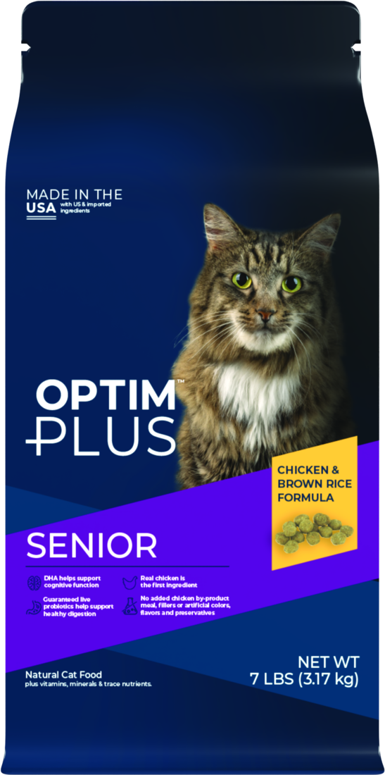 OptimPlus Senior Chicken & Brown Rice Formula Dry Cat Food, 7 Pounds