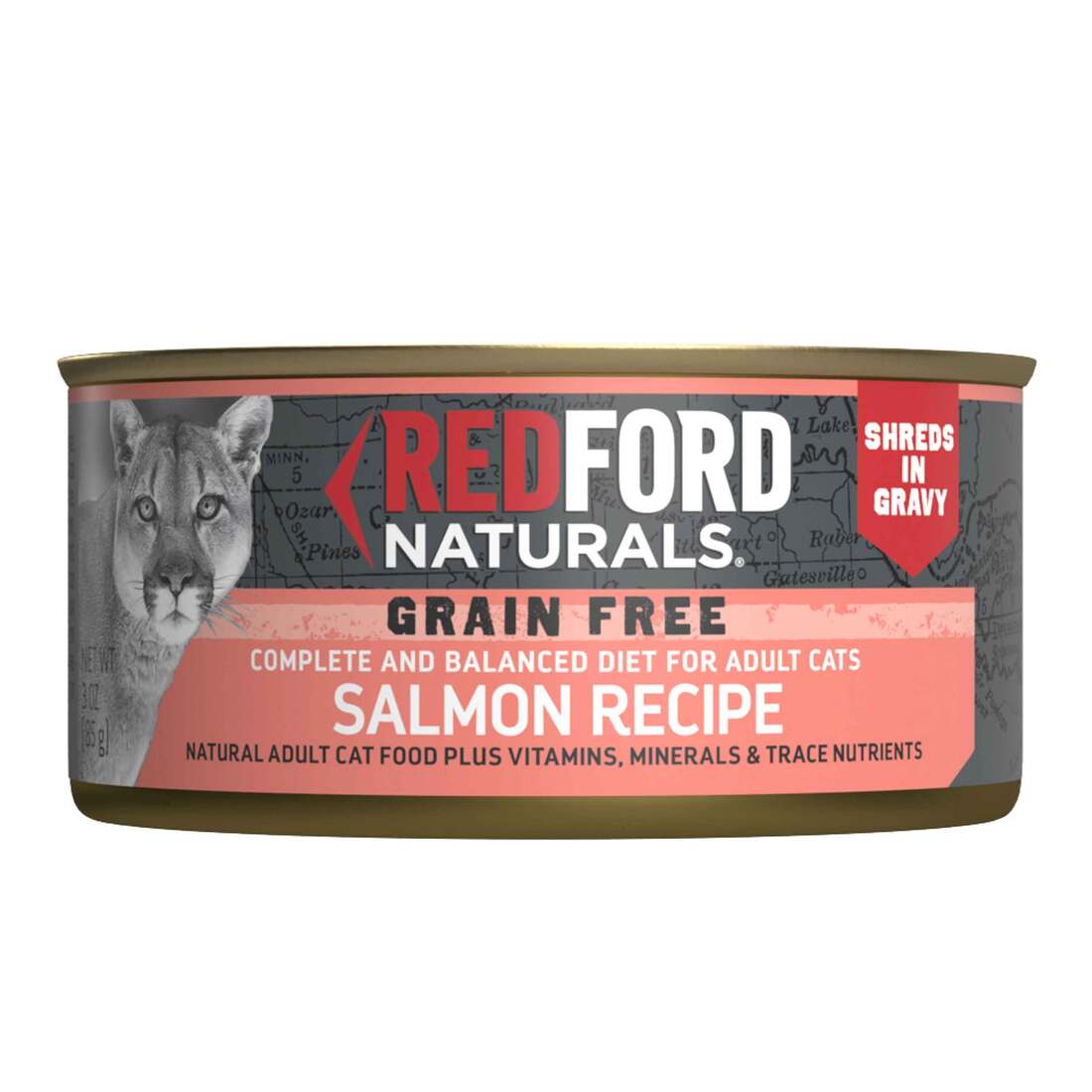 Redford Naturals Natural Wet Cat Food, Adult Grain Free Salmon Shreds in Gravy, 3 Ounces