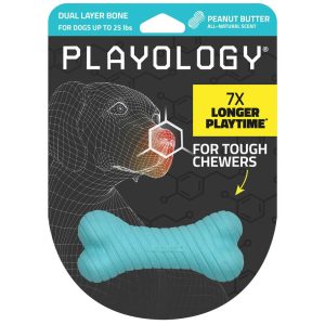 Playology Peanut Butter Scented Dual Layer Bone Dog Toy, Small