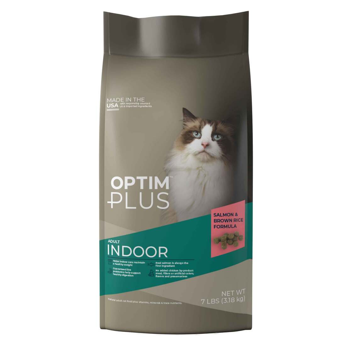 OptimPlus Adult Indoor Salmon & Brown Rice Formula Dry Cat Food